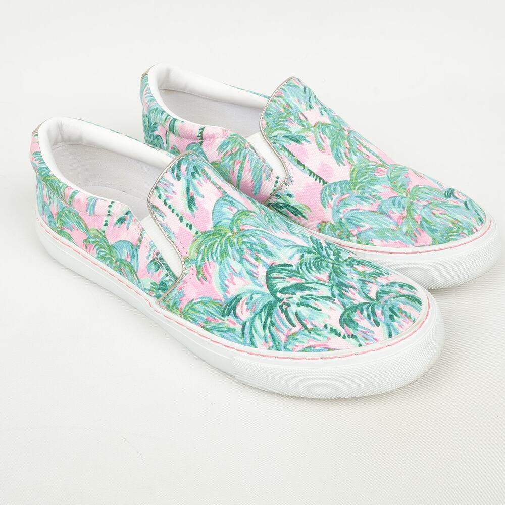 Lily Pulitzer Womens 8M Julie Print Slip On Sneakers Pink Blossom Canvas Pink
